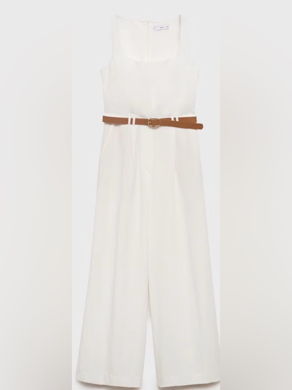 Mango Cream Wide-Leg Jumpsuit with Tan Belt
